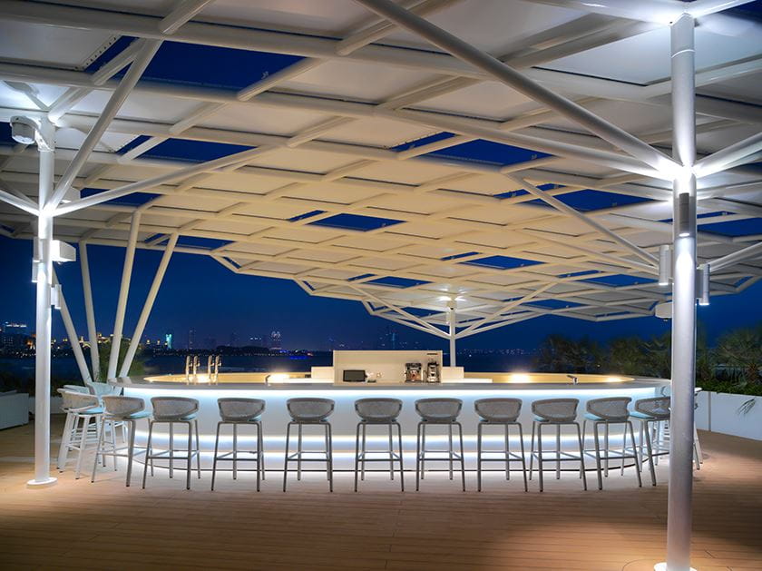 DEDON Burj al Arab terrace bar at night by Sean Conboy blog