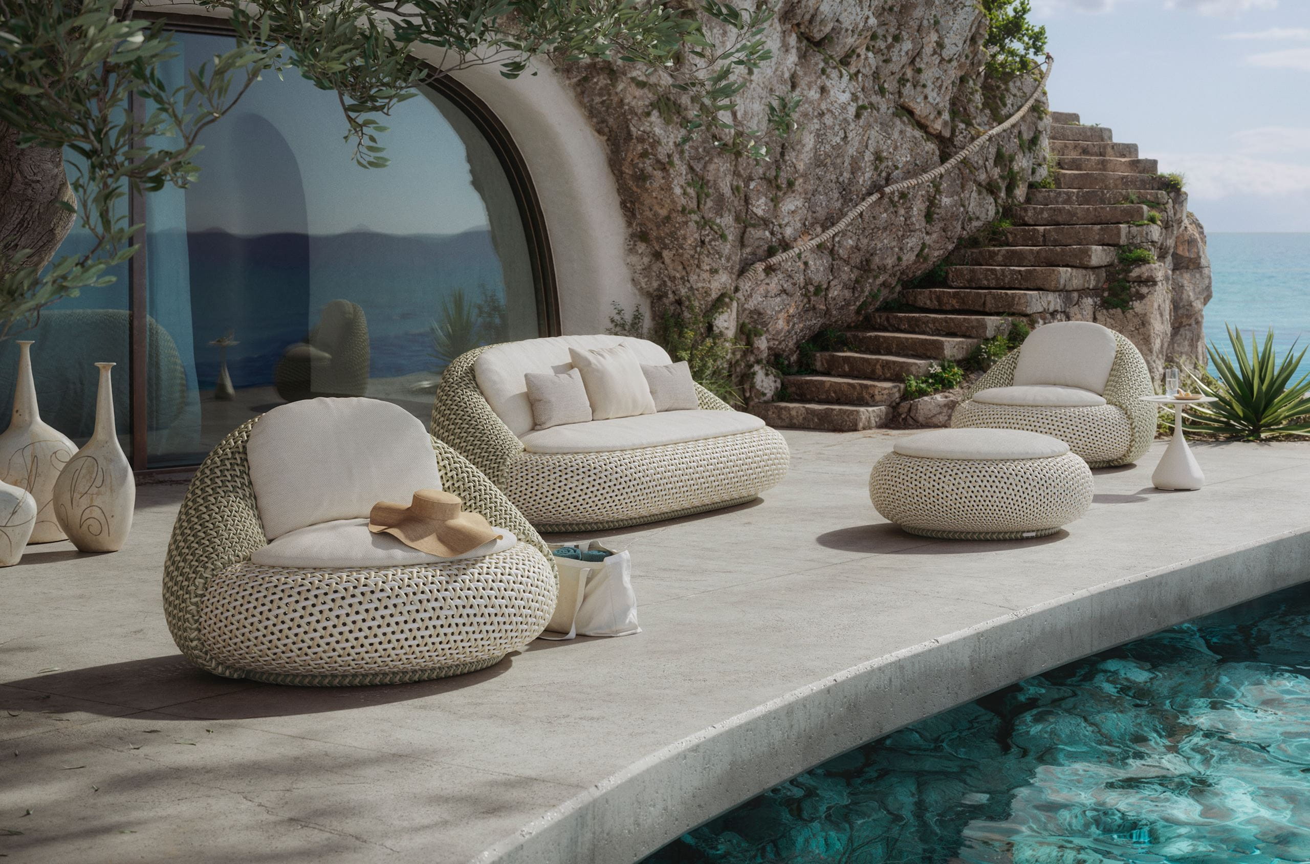 DEDON ATOLO Outdoor Lounging Furniture in Endless Ocean