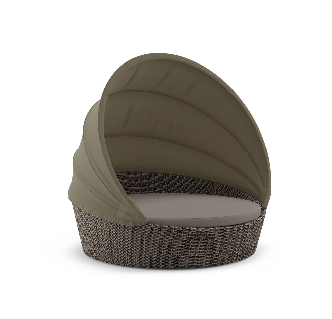 Orbit Loveseat in bronze with taupe canopy