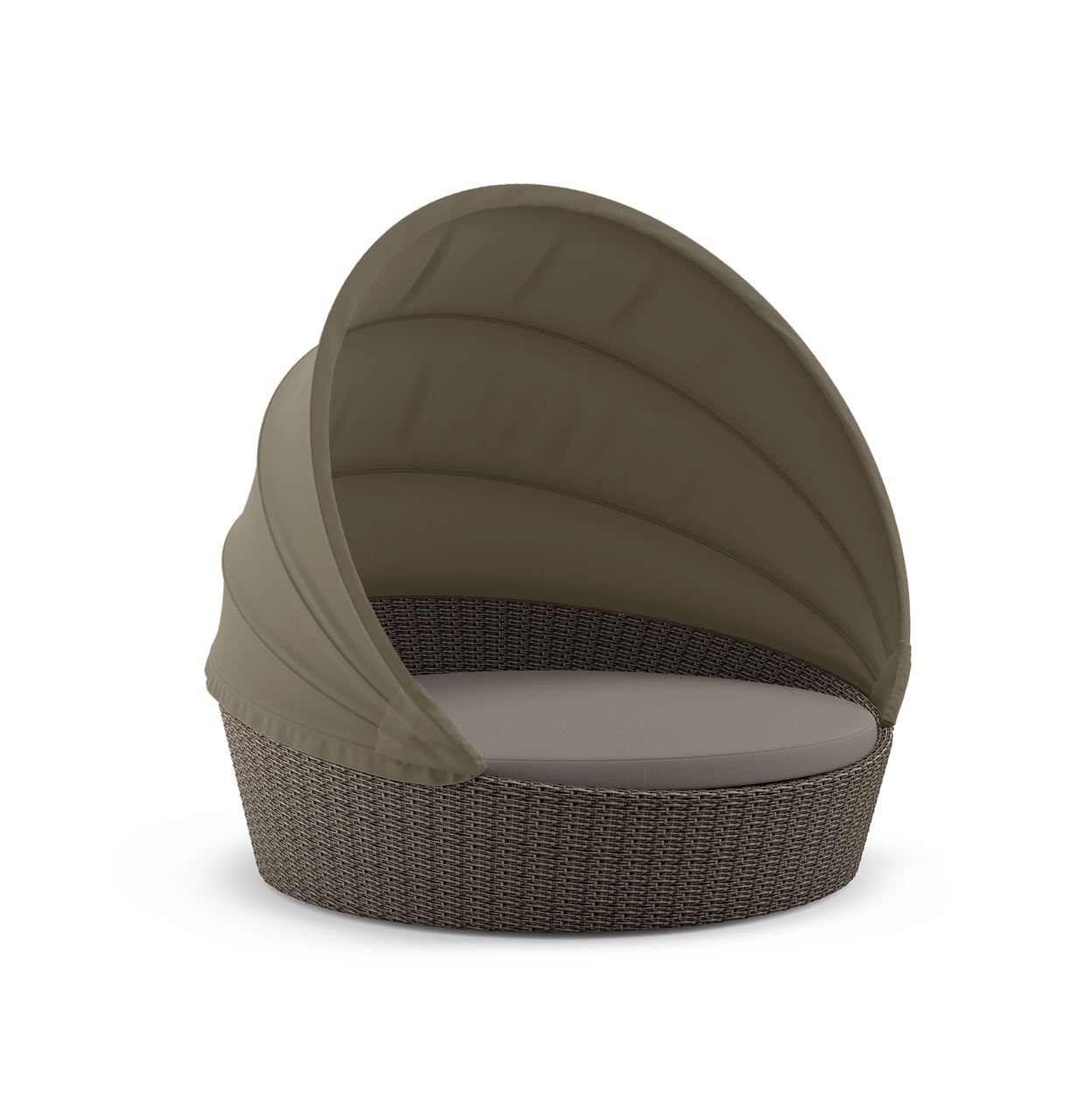 Orbit Loveseat in bronze with taupe canopy